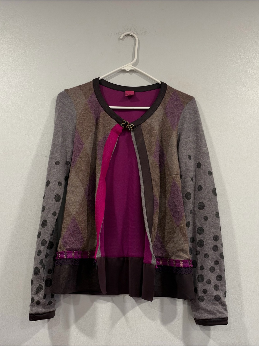 Save The Queen One Button Gray Multi Cardigan Long Sleeve Sweater Medium M